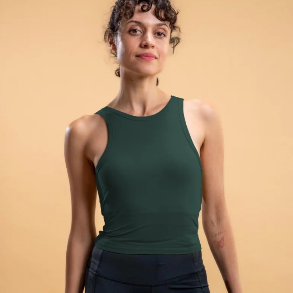 Wonderly Forest Green High-Neck Tank Top